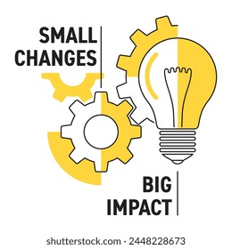 Pequeños cambios, gran impacto - eslogan utilizado en la estrategia de sostenibilidad, con bulbo y engranajes