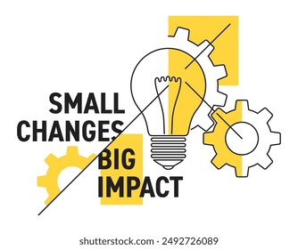 Small Changes, Big Impact - slogan used in sustainability strategy, with bulb and gears in abstract geometric style