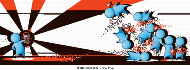 Small character figures with mobile phone devices cartoon, vector 
