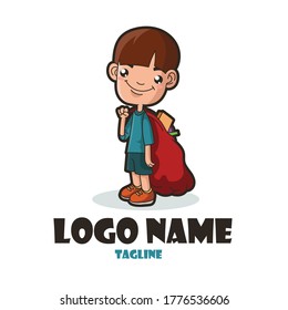 small character logo playing, kids mascot logo, kids illustration