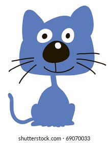 Small cheerful, kind kitty sits smiling, looking with big eyes