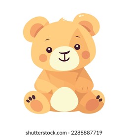 Small cheerful teddy bear sitting on white background