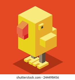 small chick. 3d pixelate isometric vector