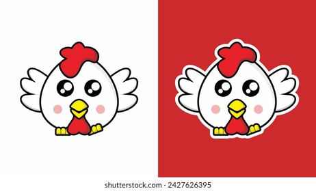 Small chicken cute character logo image vector cartoon illustration isolated on white or red background color