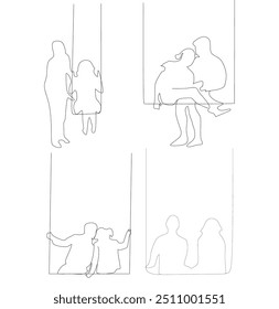 a small child and a couple are playing on a swing