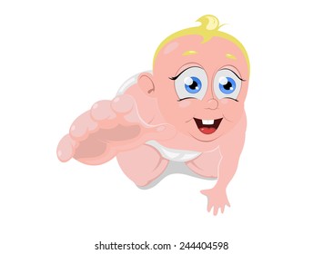 Small child crawling and smiling. Illustration on white background 