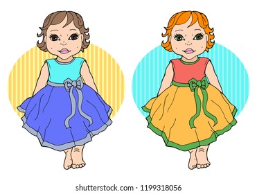 The small child in a dress for a holiday. Vector children's illustration