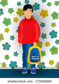 Small child goes to school. Backpack and school uniform