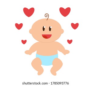 Small child and hearts on a white background. Vector illustration.