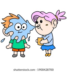 a small child was playing, a child had his face sprayed, doodle draw kawaii. vector illustration art
