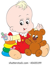 Small child playing with toys
