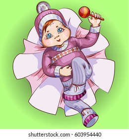 a small child plays with a rattle