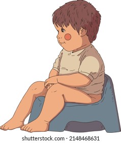 Un niño pequeño se sienta en una caca.