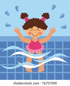 A small child swims in the pool