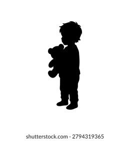 Small child teddy silhouette vector flat design on white background.