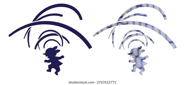 Small child under arches, receiving signals, communication, mystery, magical, whimsical, wonder