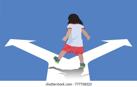 Un niño pequeño caminando y eligiendo su propio camino.