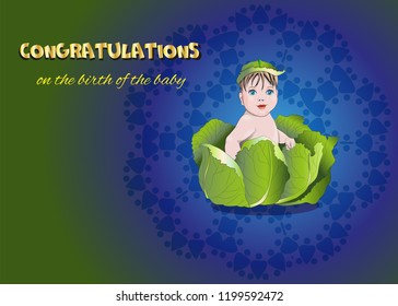 A small child who sits in the cabbage. Vector illustration