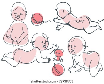 small children. Collection vector isolated