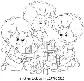 Small Children Playing Bricks Building Toy Stock Vector (Royalty Free ...