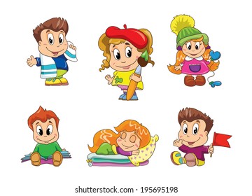 small children, set , vector illustration on white background