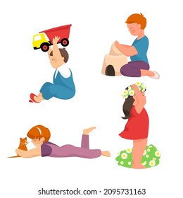 small children. a set of vectors. children are playing. children with animals. children with toys