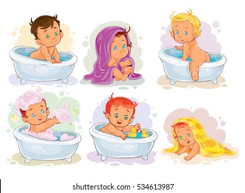 Small children take a bath.