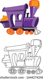 small children's cartoon railway engine in vector style