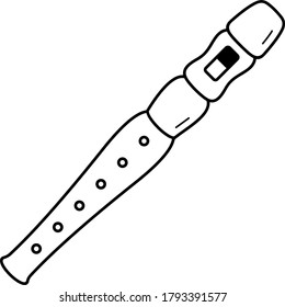 Small children's wooden flute toy. Vector outline icon.
