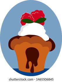Small chocolate cake, illustration, vector on white background.
