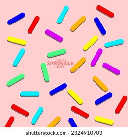 Small chocolate granules commonly called chocolate sprinkle with bold text on pink background to celebrate Sprinkle Day on July 23