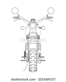 A small chopper is a classic. Vector black and white illustration with contour lines