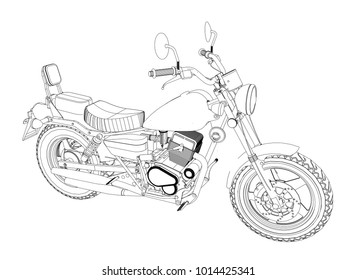 A small chopper is a classic. Vector black and white illustration with contour lines