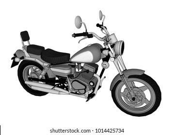 A small chopper is a classic. Vector black and white illustration with contour lines