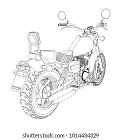 A small chopper is a classic. Vector black and white illustration with contour lines