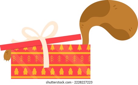 Small christmas cat in gift box for sale or celbrate card poster design cartoon vector illustration isolated on white