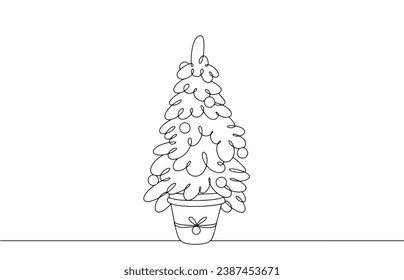 Small Christmas tree in a pot. Caring for wildlife. Happy New Year and Merry Christmas! New Year illustration for different uses. Vector.