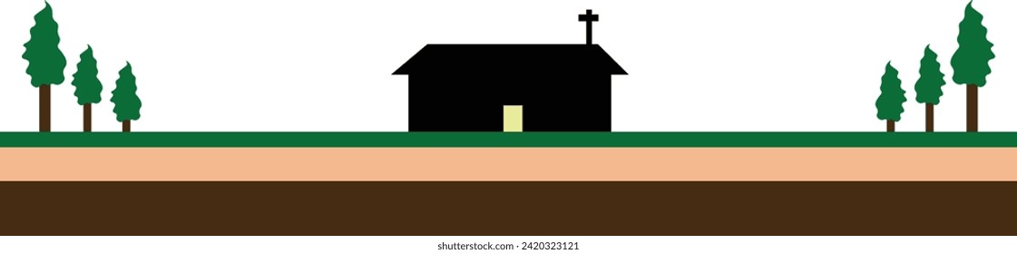 small chruch in the village pine tree garden shilhouette of simple christian chruch easter Jesus Faith