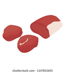 
Small chunks of red meat with white fats over it, cubed steak 
