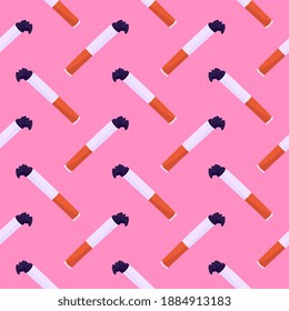 Small cigarette , seamless pattern on a pink background.