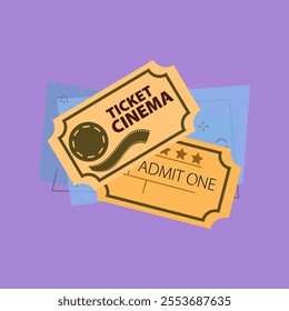 Small cinema tickets. Two coupon for watching movie in cinema. Can be used for topics like entertainment, leisure, cinema