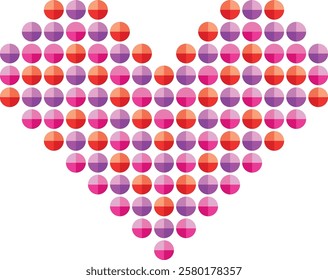 small circle heart pink orange and purple color are formed in the shape of a heart. ้heart shape vector illustration.