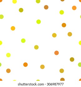 Small circles in yellow and orange colors on the white background. Cute polka dot. Vector seamless pattern. 