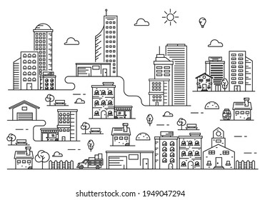 Small City building Illustration thin line art vector