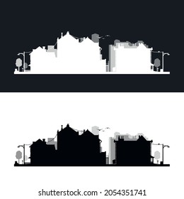 Small City Neighborhood Silhouette Style In Set