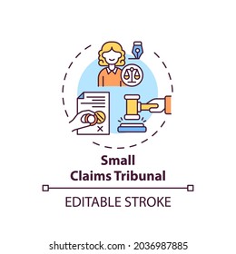 Small claims tribunal concept icon. Consumer protection idea thin line illustration. Dealing with minor legal matters. Independent advices. Vector isolated outline RGB color drawing. Editable stroke