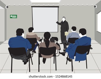 small class illustration teacher and students