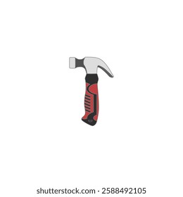 Small Claw Hammer realistic vector illustration with red rubber handgrip. Modern hand tool in trendy style. Editable graphic resources for many purposes.