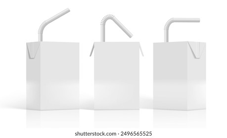 Small Clear Drink Boxes With Straws Set. EPS10 Vector