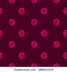 Small clock , seamless pattern on a dark pink background.